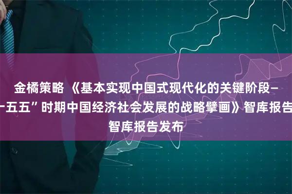 金橘策略 《基本实现中国式现代化的关键阶段——“十五五”时期中国经济社会发展的战略擘画》智库报告发布
